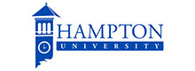 Hampton University logo featuring a blue clock tower emblem and the university name.